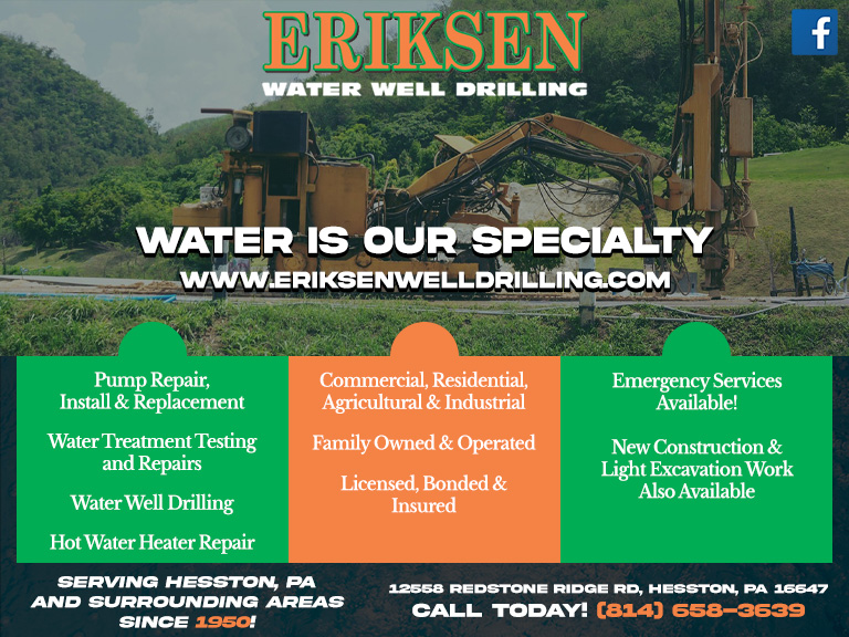 ERIKSENS WATER WELL DRILLING & PUMP SERVICE, HUNTINGDON COUNTY, PA