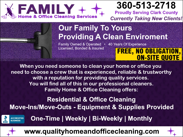 FAMILY HOME & OFFICE CLEANING SERVICES, CLARK COUNTY, WA