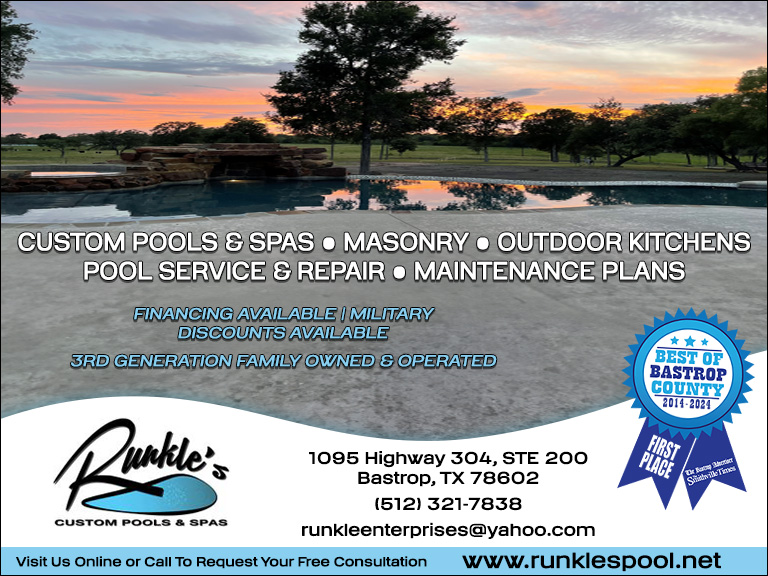 RUNKLE’S CUSTOM POOLS & SPAS, BASTROP COUNTY, TX